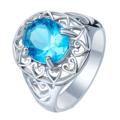 Inlaid Light Blue Drill Hollowed Out Heart Ring Ring For Men And Women