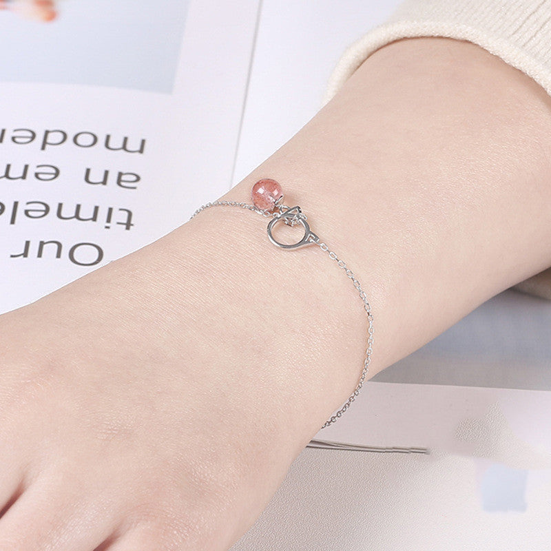 925 Silver Strawberry Crystal Cat Bracelet