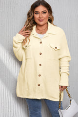 Beige Plus Size Ribbed Flap Pocket Collared Knit Jacket