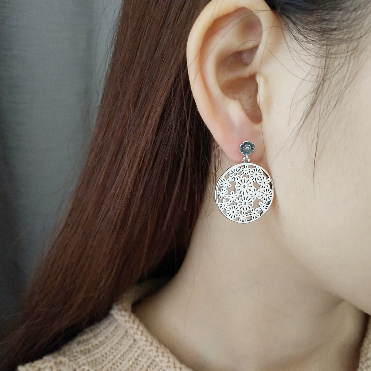 925 sterling silver flower earrings