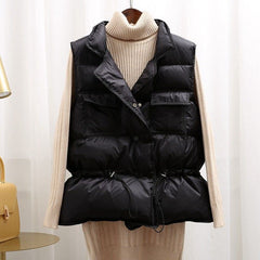 Drawstring Fashion Down Jacket Women Short Vest Vest