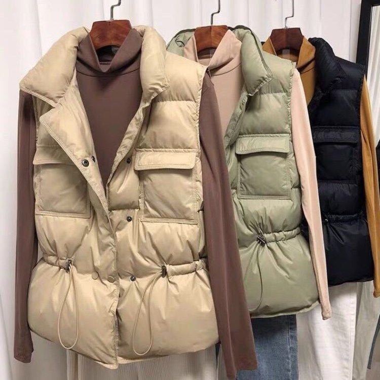 Drawstring Fashion Down Jacket Women Short Vest Vest