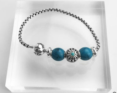 Bracelet Blue Beaded 925 Silver