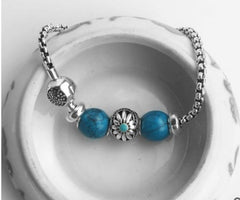 Bracelet Blue Beaded 925 Silver