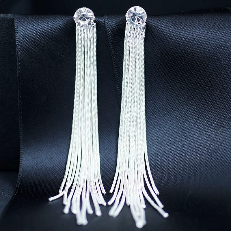 925 silver needle long earrings