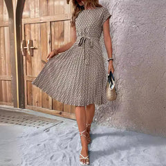 Summer Short Sleeve Lace-up Pleated Dress