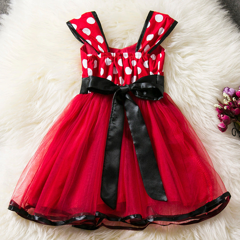 Sleeveless Vest Polka Dot Bow Princess Dress