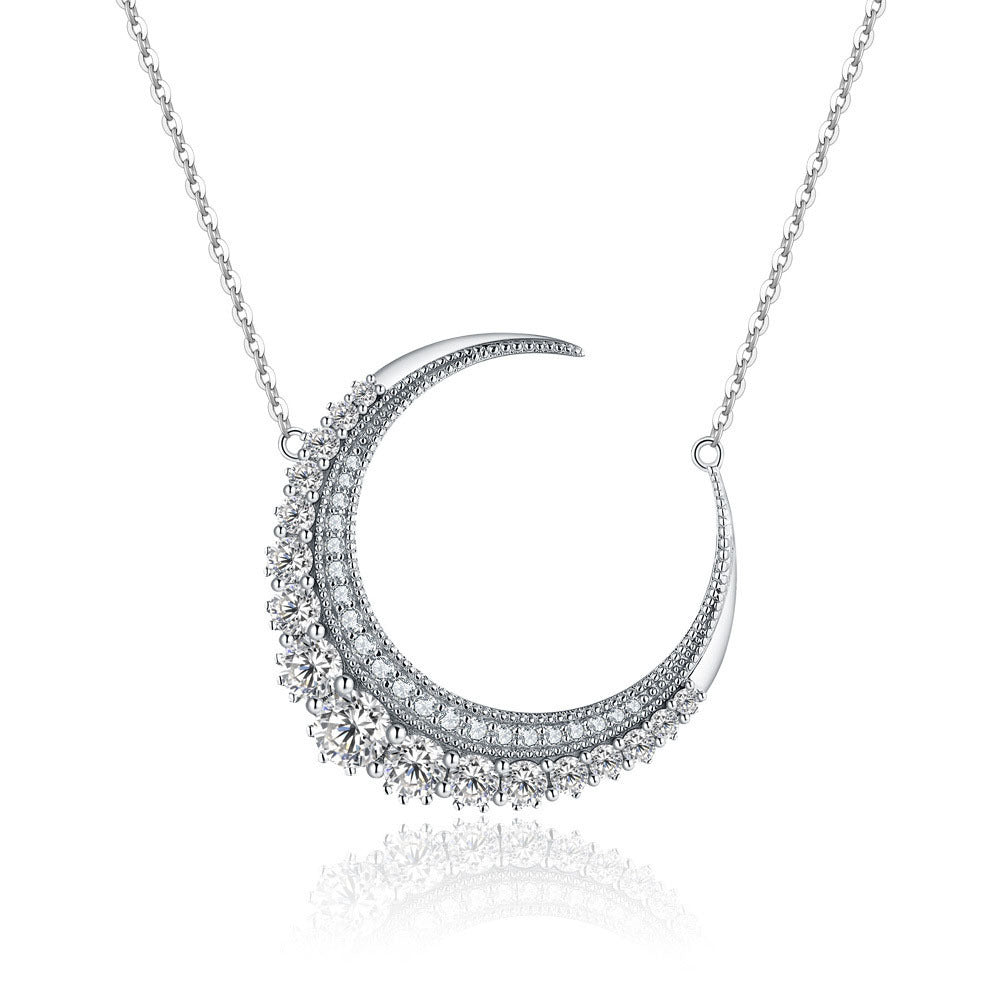 Sterling Silver Moissanite Crescent Necklace Ins Moissanite Moon Clavicle Chain