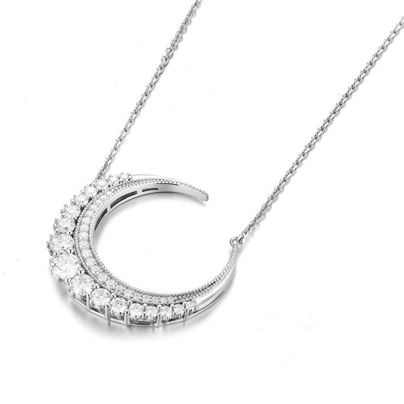 Sterling Silver Moissanite Crescent Necklace Ins Moissanite Moon Clavicle Chain