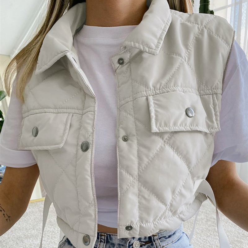 Casual All-match Short Diamond Pocket Vest Jacket Women