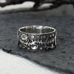 Thai Silver Flower Sun Moon Ring For Men And Women