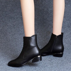 Pointed-toe Short Tube Chunky Heel Martin Boots