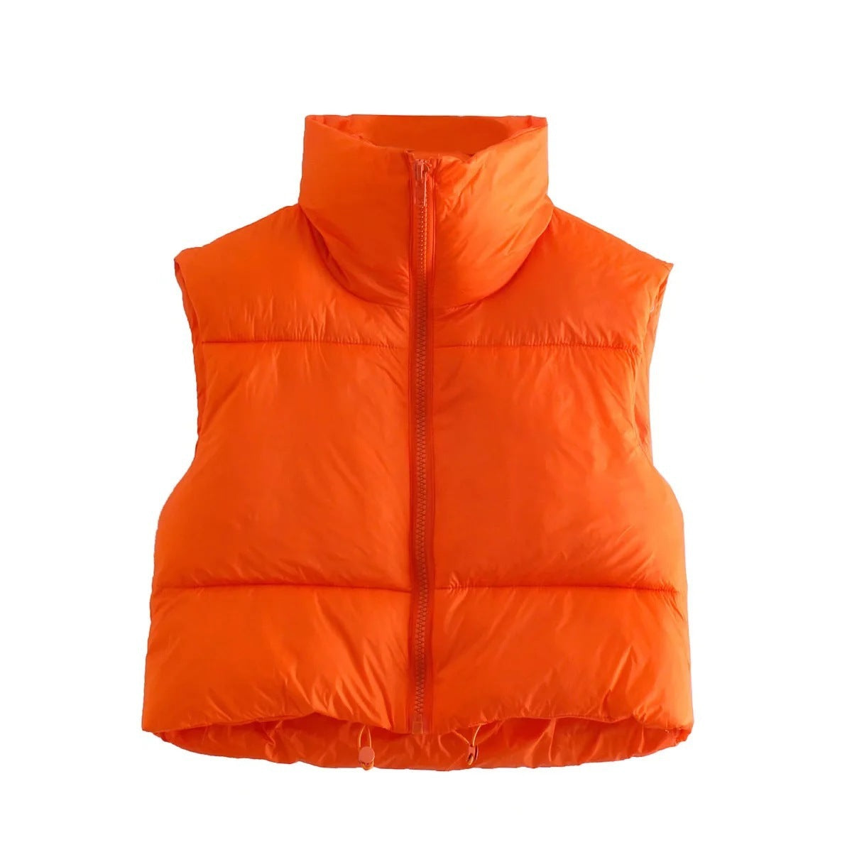 Winter Short Vest For Women Solid Color Zip Sleeveless Lapel Jacket Fashion Bread Coat