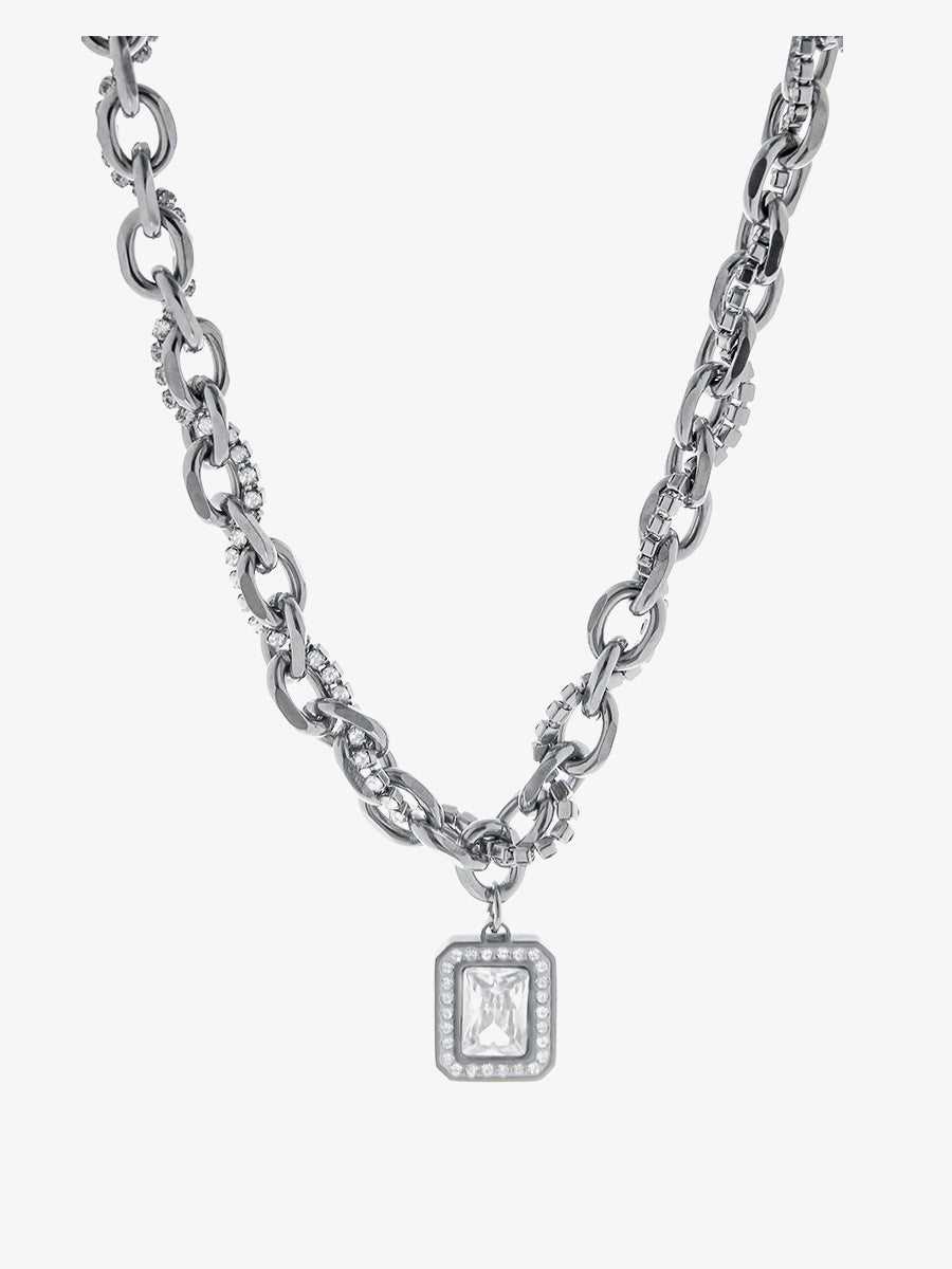 Double Layered Necklace With Diamond Inlay For Men