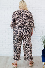 Leopard Print Cut-out Half Sleeve Plus Size Jumpsuit