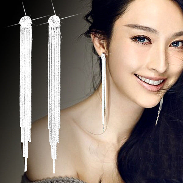 925 silver needle long earrings