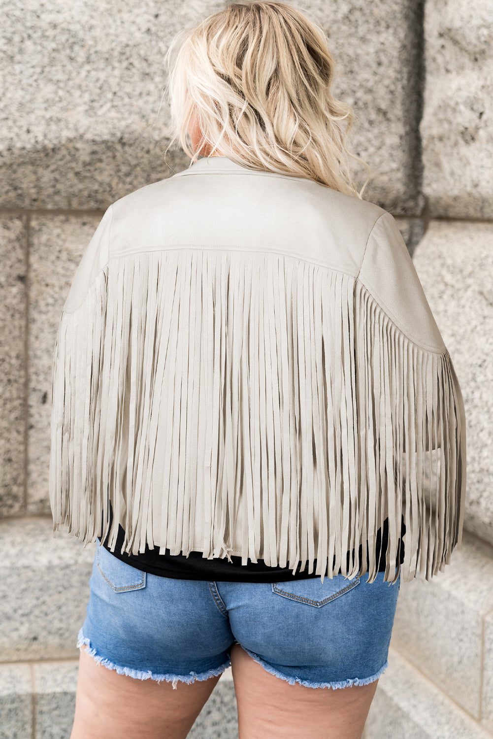 Camel Fringe Plus Size Cropped Jacket