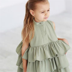 Fashion Simple Solid Color Sleeveless Small And Medium Girl Dress