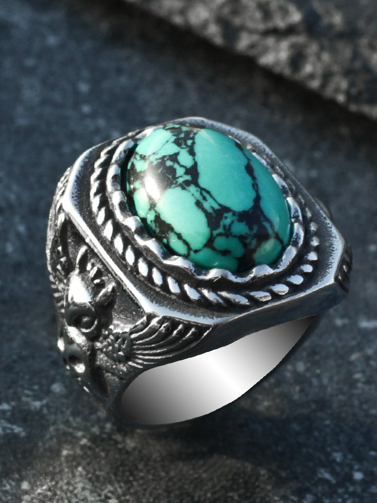 Vintage Turquoise Owl Ring For Men