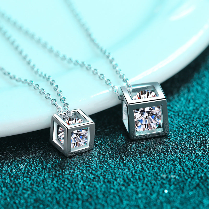 Moissanite Diamond Necklace Square Pendant