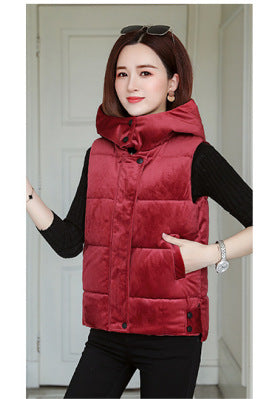 Slim-fit Winter Gold Velvet Cotton-padded Jacket Short Vest Warm Coat For Women