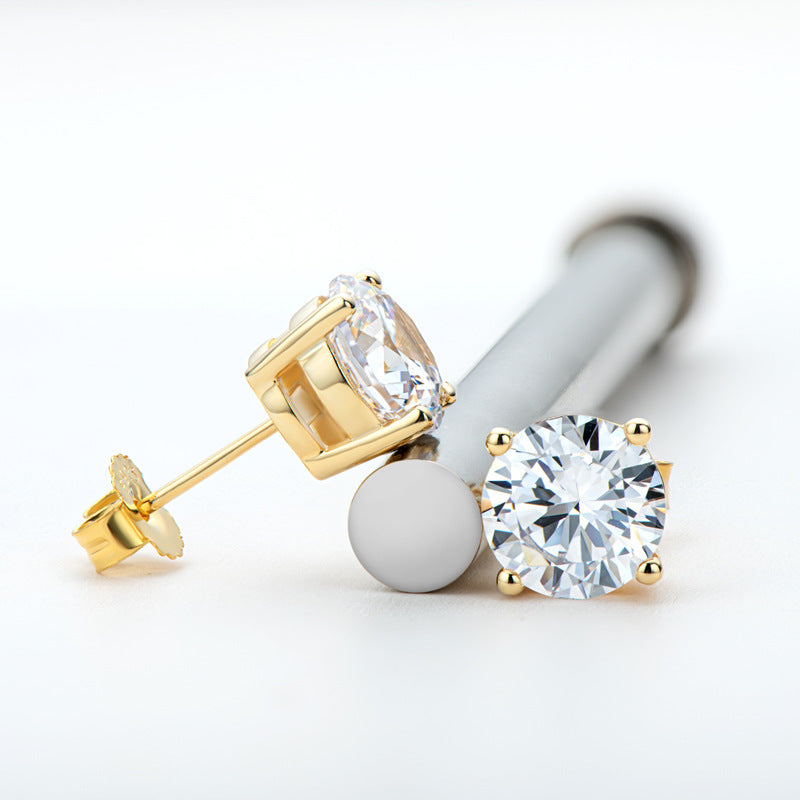 Stud Earrings 925 Sterling Silver 18 Gold Moissanite Stud Earrings