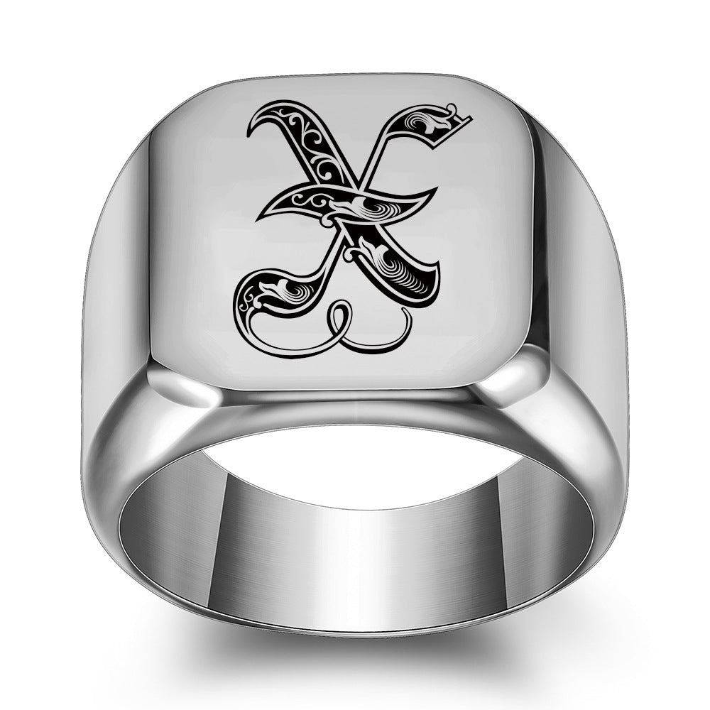 26 English Initial Letter Titanium Steel Ring For Men