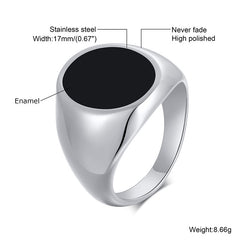 Stainless Steel Drip Oil Black Oval Ring For Men