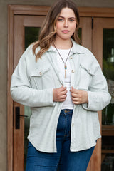 Gray Exposed Seam Flap Pocket Plus Size Shacket