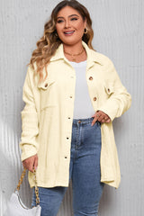 Beige Plus Size Ribbed Flap Pocket Collared Knit Jacket