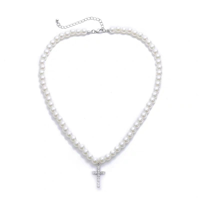 Fashion Pearl Cross Necklace For Men