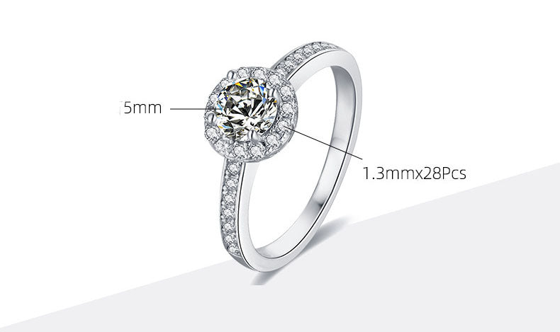 Round Bag 0.5 Carat 925 Sterling Silver Moissanite Ring