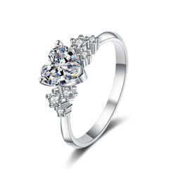 925 Sterling Silver Heart-shaped Moissanite Ring