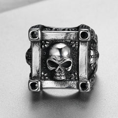 New Square Black Diamond Skull Ring For Men