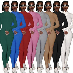 Women's Zipper Stretch Turtleneck And Embroidered Slim Fit Fitness Jumpsuit Yoga Suit