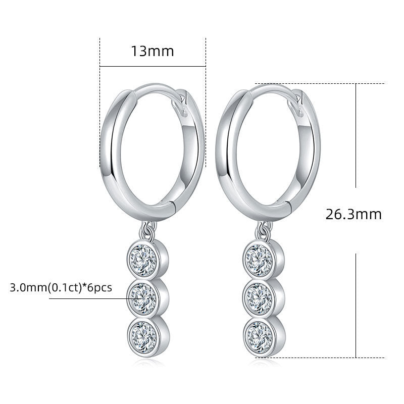 Fashion Moissanite 925 Sterling Silver 18K Gold Plating Elegant Three Stone Bubble Earrings