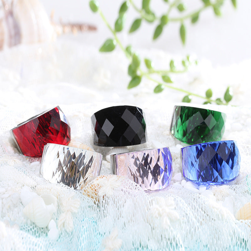 Titanium Steel Crystal Glass Ring For Men And Women