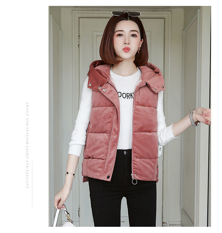 Slim-fit Winter Gold Velvet Cotton-padded Jacket Short Vest Warm Coat For Women