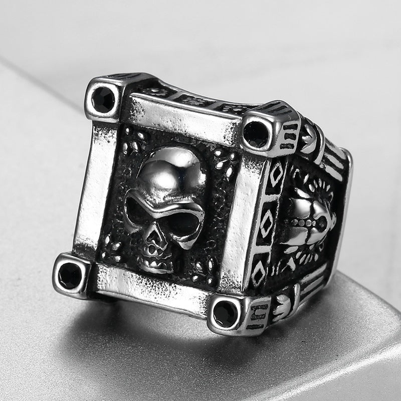 New Square Black Diamond Skull Ring For Men