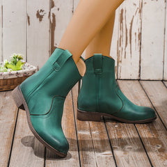 Women's Fashion Retro Low Heel Back Zipper Leather Booties