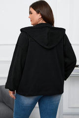 Black Plus Size Bishop Sleeve Zip Up Hooded Jacket