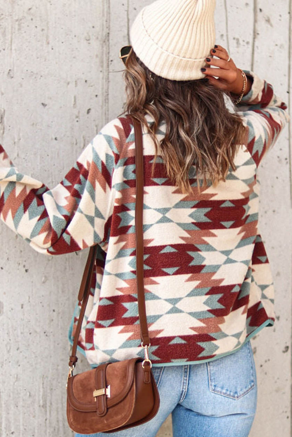 Green Geometric Aztec Pattern Plus Size Fleece Jacket