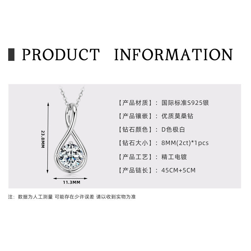 Necklace Fashion Silver Moissanite Drop-shaped Ladies