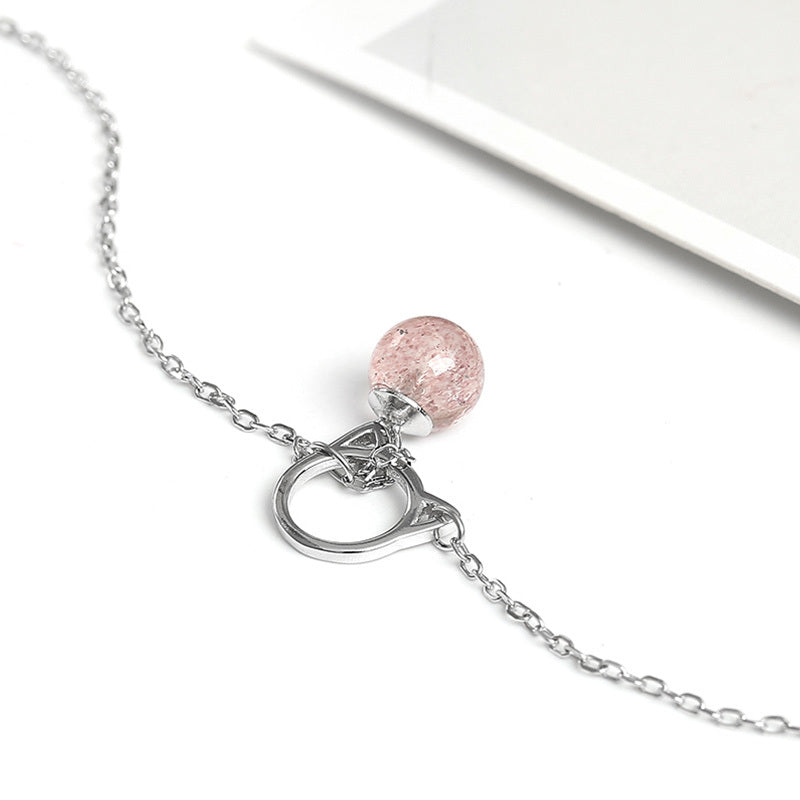 925 Silver Strawberry Crystal Cat Bracelet