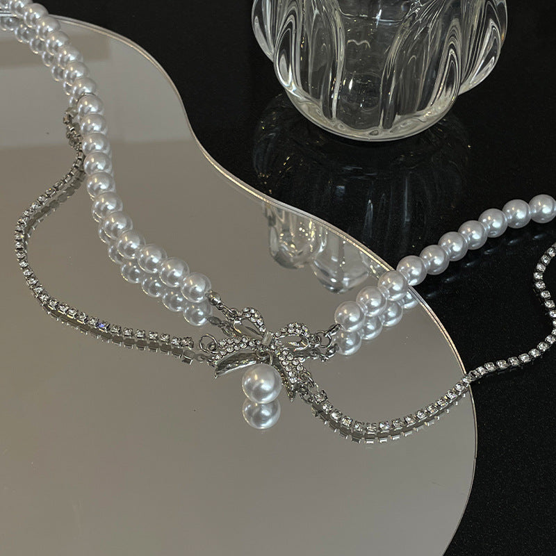 Women's Bow Stitching Pearl Necklace