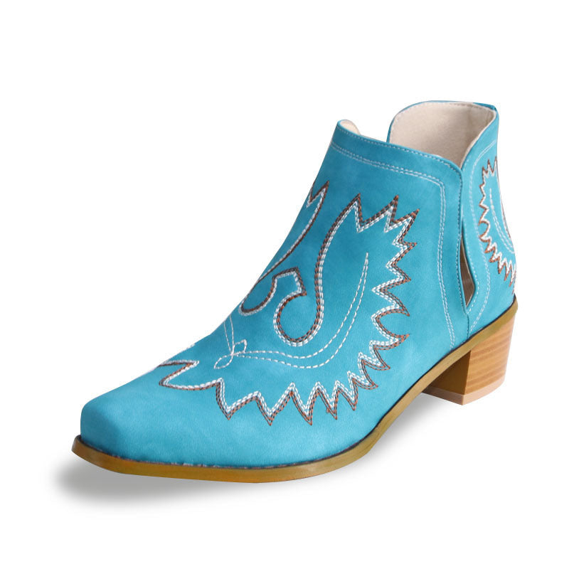 New Pointed Embroidered Chunky Heel Women's Pointed-toe Short Tube Boots