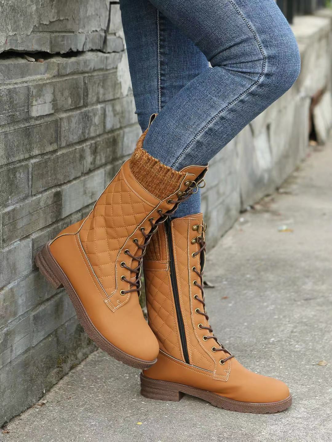 Solid Color Snow Boots Autumn And Winter Women's Mid-calf Flat Heel