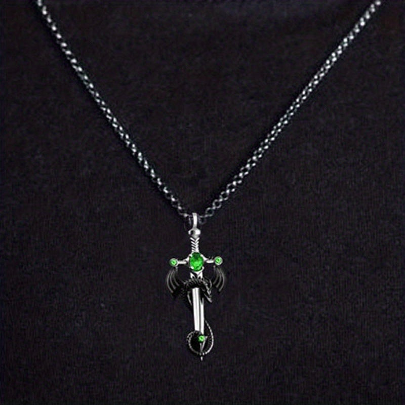 Fashion Jewelry Retro Gem Dragon Sword Stainless Steel Chain Necklace