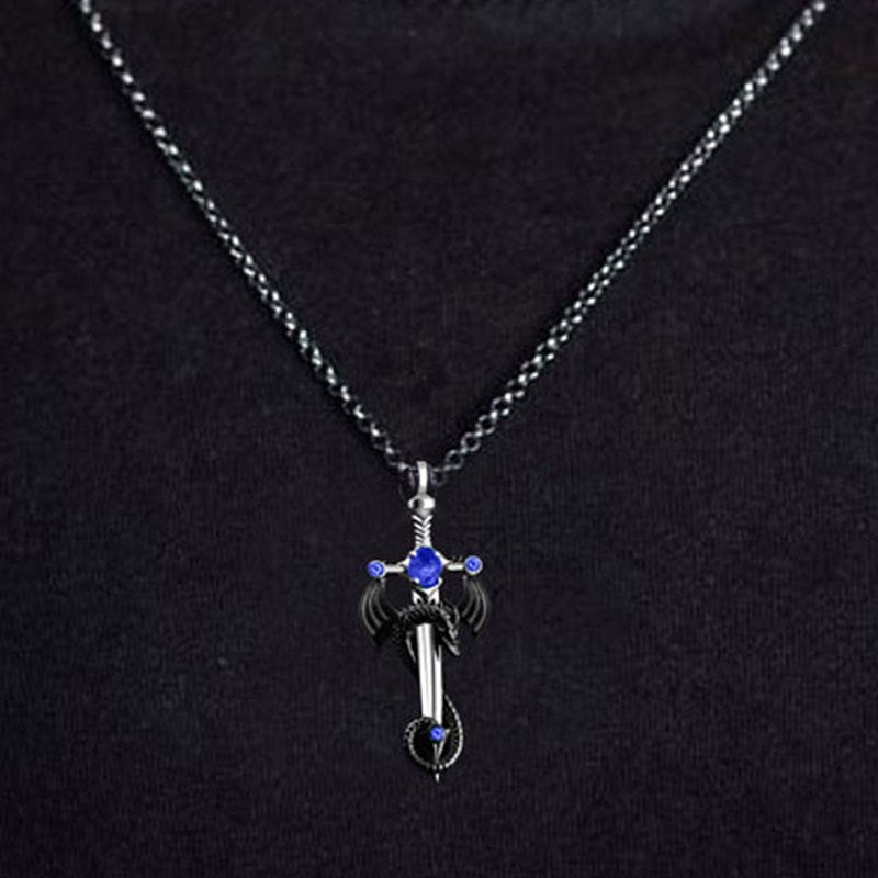 Fashion Jewelry Retro Gem Dragon Sword Stainless Steel Chain Necklace