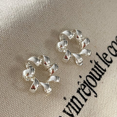 Fashion Jewelry Twist Flower Ring Silver Needle Hollow Stars Stud Earrings